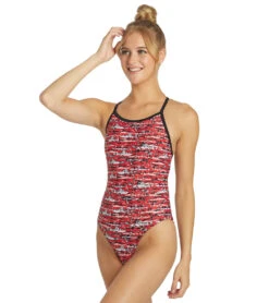 Shark Thin Strap One Piece Swimsuit -Swimming Equipment 5667029352616 red 4a
