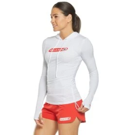 TYR Women's Guard Long Sleeve Rashguard Hoodie -Swimming Equipment 5667153674408 white 5a