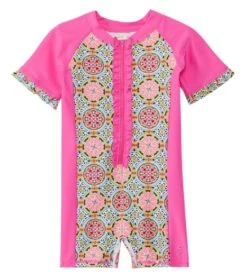 Girls' UPF 50+ Turkish Rose S/S Rashguard Onesie (6-24mos)