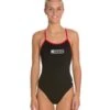 Lifeguard Varsity Solid Female String Back One Piece Swimsuit -Swimming Equipment 5671686144168 blackred 1a