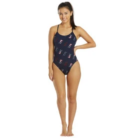 Women's Cascading TYR Print Cutoutfit One Piece Swimsuit -Swimming Equipment 6663769489576 redwhiteblue 4a