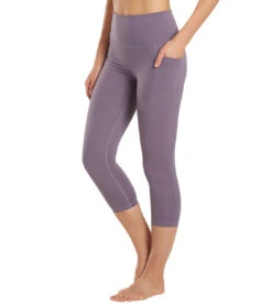 Uphold Solid High Waisted Capri Leggings With Pockets 21" -Swimming Equipment 6763933302952 purpletaupe 5a