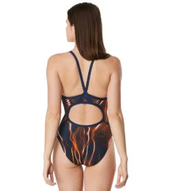 Speedo Women's Solar Boom Flyback One Piece Swimsuit 8 Speedo Women's Solar Boom Flyback One Piece Swimsuit -Swimming Equipment 6799649308840 navyorange 3a