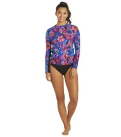Women's Tahitian Floral Rash Guard 10 Women's Tahitian Floral Rash Guard -Swimming Equipment 6914312765608 blue 4a