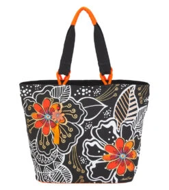 Laurel Burch White On Black Floral Shoulder Tote