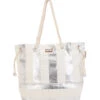 Silver Metallic Striped Shoulder Tote -Swimming Equipment 7400663580840 silvernatural 1a