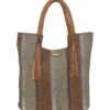Striped Shoulder Tote W/ Faux Leather Tassels 1 Striped Shoulder Tote W/ Faux Leather Tassels -Swimming Equipment 7400663842984 brown 1a