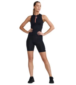 2XU Women's Aero Tri Singlet -Swimming Equipment 7412058652840 blackhypercoral 3a