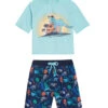 Boys' Dino Sunset Short Sleeve Rashguard Set (Baby, Toddler) -Swimming Equipment 7495000293544 turq 1a